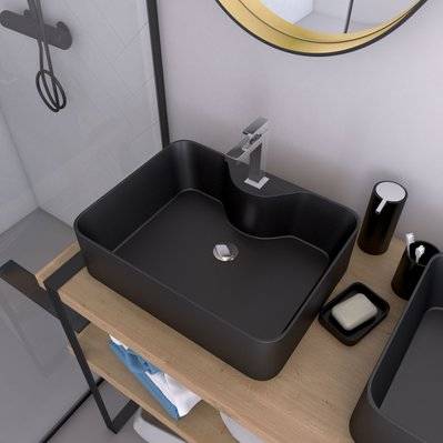 Vasque à poser rectangle en céramique noire - 48x37x13.5cm - RECTANGULAR DARK - VAS044 - 3700710239307