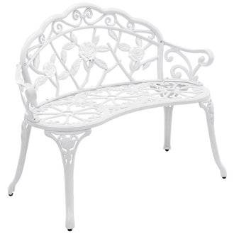 Banc chaise siège de jardin fonte résistant aux intempéries 100 cm blanc 03_0001007