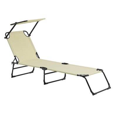 Bain de soleil transat chaise longue pliable avec pare-soleil acier PVC polyester 187 cm crème 03_0000987 - 03_0000987 - 3000113199780