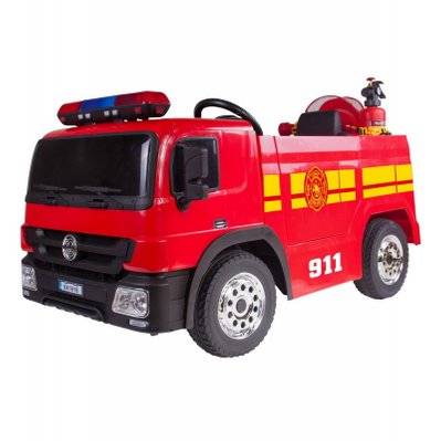 Camion de Pompier Electrique Rouge 35W avec Casque, Lance et Extincteur, Indicateur de Batterie et Télécommande Parentale - BCELECFMTRUCK004 - 3700998930385