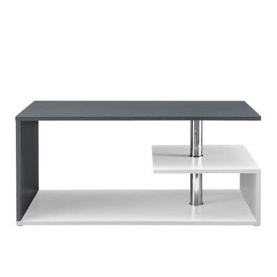 Table basse de salon avec étagère rangement en MDF 90 cm blanc et gris foncé 03_0004158 - 03_0004158 - 3000491799787