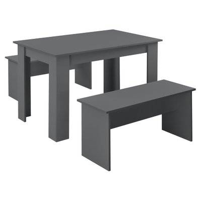 Lot de table et 2 bancs design ensemble de meubles de salle à manger pour 4 personnes 110 cm gris 03_0005812 - 03_0005812 - 3000685899781