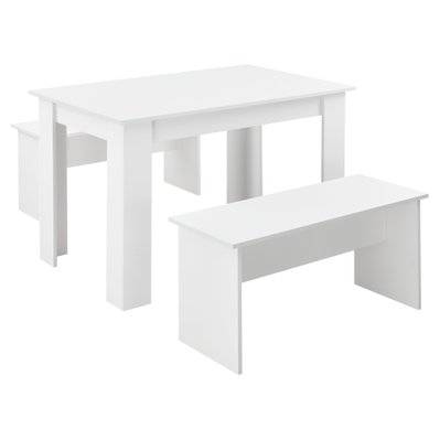 Lot de table et 2 bancs ensemble de meubles de salle à manger pour 4 personnes 110 cm blanc 03_0005809 - 03_0005809 - 3000685599780