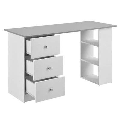 Bureau table de bureau poste de travail informatique avec 3 tiroirs bois mélaminé 120 cm blanc et gris 03_0004710 - 03_0004710 - 3000562499783
