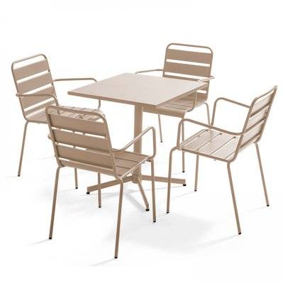 Ensemble table de jardin et 4 fauteuils en métal taupe  70 x 70 x 72 cm - 105401 - 3663095031433
