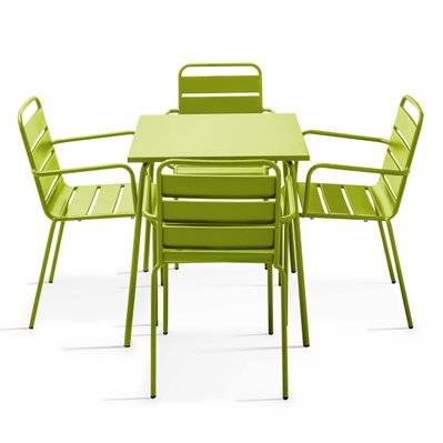 Ensemble table de jardin carrée et 4 fauteuils acier vert 70 x 70 x 72 cm - 104810 - 3663095026309