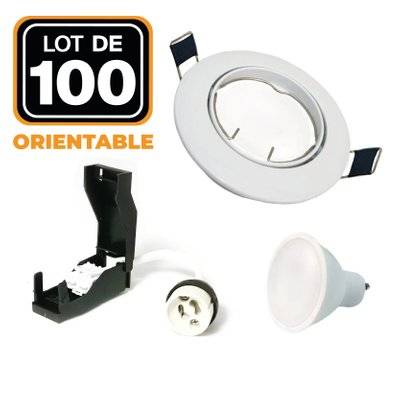 100 Spots encastrable orientable BLANC avec GU10 LED de 5W eqv. 40W Blanc Froid 6000K - 1791 - 7141269342999