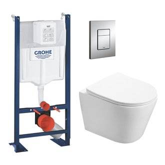 Grohe Pack WC Bâti autoportant + WC Swiss Aqua Technologies Infinitio sans bride + Plaque chrome (ProjectInfinitio-1/BP)