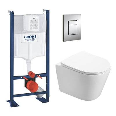 Grohe Pack WC Bâti autoportant + WC Swiss Aqua Technologies Infinitio sans bride + Plaque chrome (ProjectInfinitio-1/BP) - 0750122360154 - 0750122360154