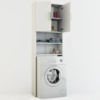 Meuble de buanderie pour machine à laver Jeany - L. 64 x H. 190 cm - Blanc - 950020 - 3665549067920