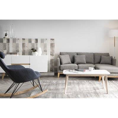 Canapé d'angle droit déhoussable scandinave 4 places en tissu gris clair et bois clair OSLO - - 41589 - 3662275072624