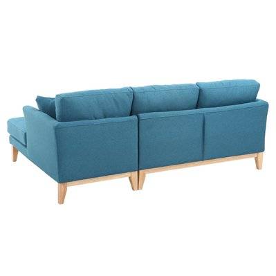Canapé d'angle droit déhoussable 4 places en tissu bleu canard et bois clair OSLO - L192xP130xA80 - 41591 - 3662275072648