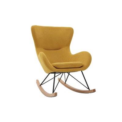 Rocking chair scandinave en tissu effet velours jaune moutarde, métal noir et bois clair ESKUA - - 46899 - 3662275107548