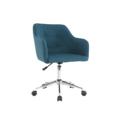 Chaise de bureau à roulettes capitonnée en tissu bleu canard et acier chromé BALTIK - - 42594 - 3662275076356