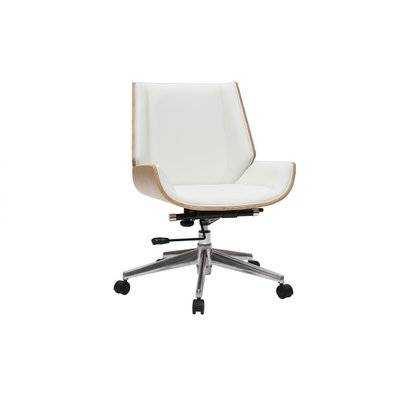 Chaise de bureau à roulettes design blanc, bois clair et acier chromé CURVED - - 46473 - 3662275105537
