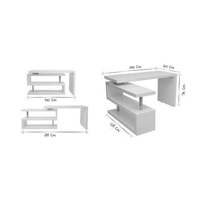 Bureau modulable design blanc laqué L140-218 cm MAX - L218xP60xH76 - 11965 - 3662275008067