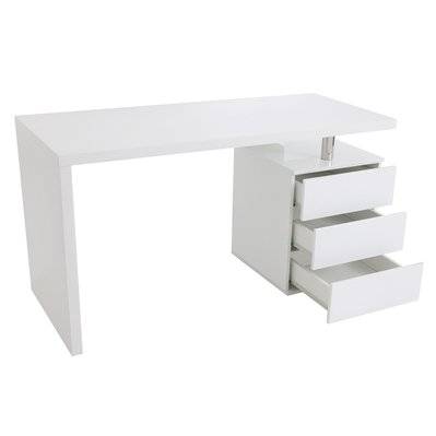 Bureau avec rangements 3 tiroirs design blanc laqué brillant L140 cm CALIX - L140xP60xH75 - 20440 - 3662275027273