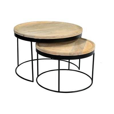 Tables basses gigognes rondes bois manguier massif et métal noir (lot de 2) LEDGE - - 47571 - 3662275110753
