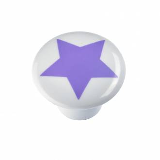 Bouton de meuble Colours & Kids HETTICH - Ø 32 mm - blanc motif étoile violette