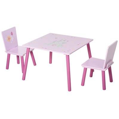 Ensemble table et chaises enfant design princesse château bois pin MDF rose - 312-016 - 3662970073636