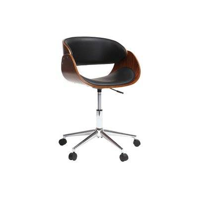Chaise de bureau à roulettes design noir, bois foncé noyer et acier chromé  BENT - - 31342 - 3662275059021