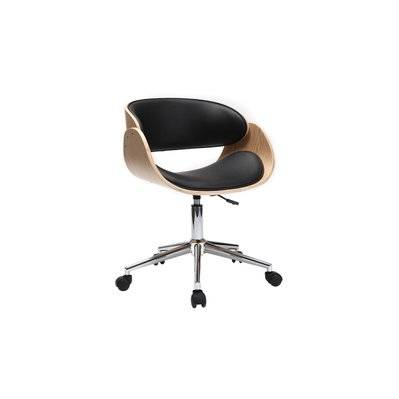 Chaise de bureau à roulettes design noir, bois clair et acier chromé BENT - - 32606 - 3662275062083