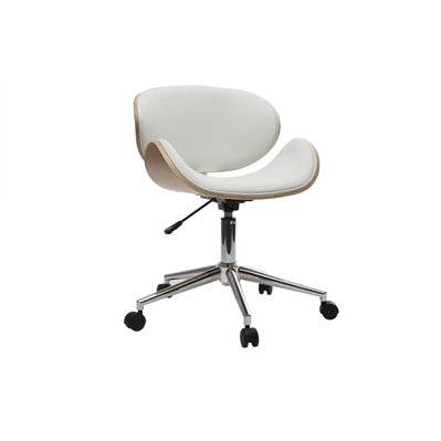 Chaise de bureau à roulettes design blanc, bois clair et acier chromé WALNUT - - 40337 - 3662275068368