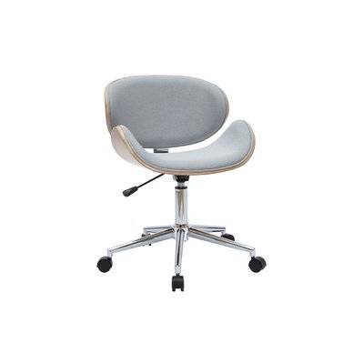 Chaise de bureau à roulettes design en tissu gris clair, bois clair et acier chromé WALNUT - - 49585 - 3662275121322