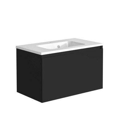 Meuble de salle de bain NORDIK noir ultra mat 80 cm + plan vasque STYLE - 241042 - 3588560347393