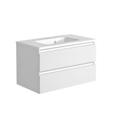 Meuble de salle de bain PESARO blanc 2 tiroirs 80 cm + plan vasque SLIDE - 244859 - 3588560382820