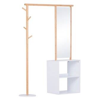 Porte-manteaux meuble d'entrée avec penderie + miroir MDF bambou