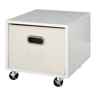 Caisson de bureau blanc roulettes tiroir lin beige avec porte-étiquette
