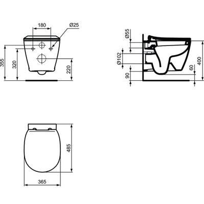 Pack WC suspendu compact Ideal Standard Connect space + abattant + plaque blanc alpin + bati Grohe - E121901_38340001_38505sh0 - 3701068215470