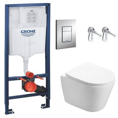 Grohe Pack WC Bâti-support + WC Swiss Aqua Technologies Infinitio sans bride, fixation invisible + Plaque chrome - 0750122359202 - 0750122359202