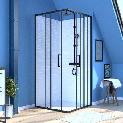 Porte de douche carrée coulissante - verre sérigraphié noir 90x90 - FAC594 - 3700710243786