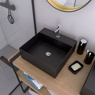 Vasque à poser carrée en céramique noire - 41x41x15cm - SQUARY DARK - VAS045 - 3700710239314