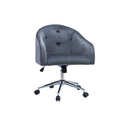 Chaise de bureau à roulettes capitonnée en tissu velours gris foncé et acier chromé SHARON - - 49578 - 3662275121414