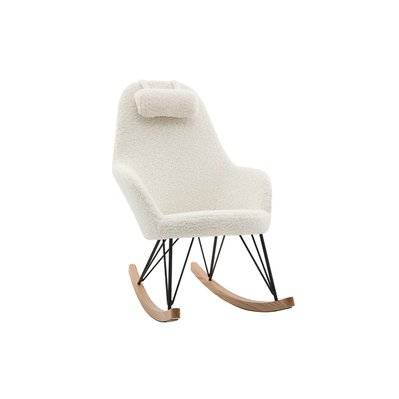 Rocking chair scandinave en tissu effet peau de mouton blanc, métal noir et bois clair JHENE - Miliboo & Stéphane Plaza - 46907 - 3662275104554