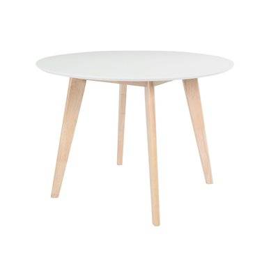 Table scandinave ronde blanc et bois D100 cm LEENA - L100xP100xH75 - 22143 - 3662275034646