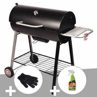 Barbecue à charbon sur chariot Michigan - Somagic + Gant de protection + Dégraissant pour barbecue - 30300 - 3665872007907