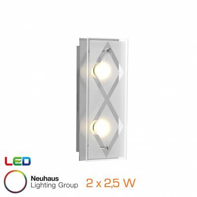 Plafonnier LED rectangle chrome 2x2,5W - Blanc chaud - 4043689908492 - 4043689908492