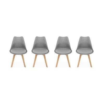 Lot de 4 chaises scandinaves. pieds bois de hêtre. chaises 1 place. gris - 3760326993680 - 3760326993680