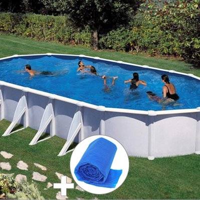 Kit piscine acier blanc Gré Atlantis ovale 10,20 x 5,75 x 1,32 m + Bâche à bulles - 18237 - 7061255956743