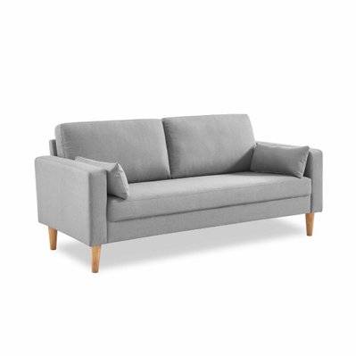 Canapé en tissu gris clair - Bjorn - Canapé 3 places fixe droit pieds bois. style scandinave - 3760326993369 - 3760326993369