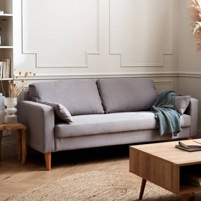 Canapé en tissu gris clair - Bjorn - Canapé 3 places fixe droit pieds bois. style scandinave - 3760326993369 - 3760326993369