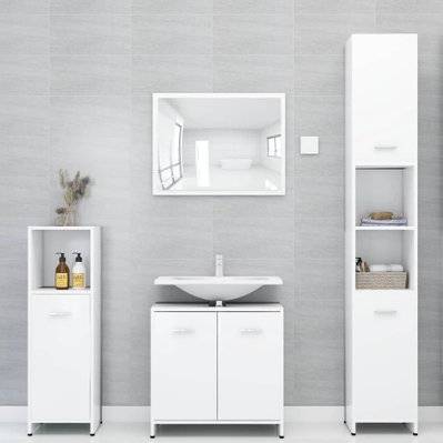 vidaXL Ensemble de meubles de salle de bain 4 pcs Blanc Aggloméré - 3056880 - 8720286164075