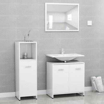 vidaXL Ensemble de meubles de salle de bain 3 pcs Blanc Aggloméré - 3056907 - 8720286166086
