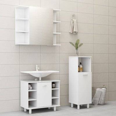 vidaXL Ensemble de meubles de salle de bain 3 pcs Blanc Aggloméré - 3056943 - 8720286166444