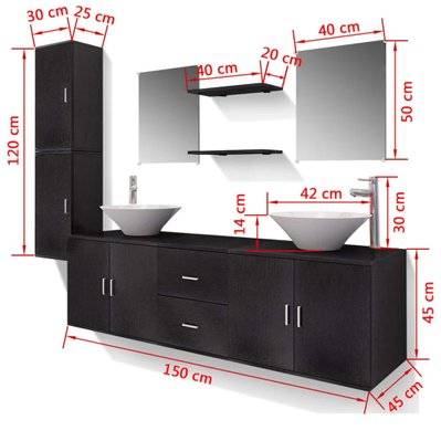 vidaXL Meuble de salle de bain 11 pcs avec lavabo et robinet Noir - 273687 - 8718475992721