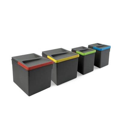 Emuca Kit de bacs de tri sélectif pour tiroirs de cuisine Recycle hauteur 216mm, 2x12litres, 2x6litres, Plastique gris - 8197923 - 8432393131009